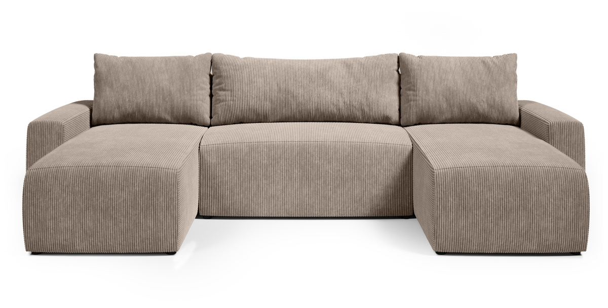 Sztruksowa kanapa narożna z funkcją spania PLUSH U beż
