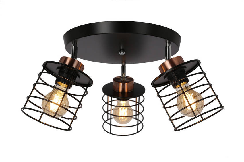 Lampa sufitowa Glob czarna złota talerz 3xE27