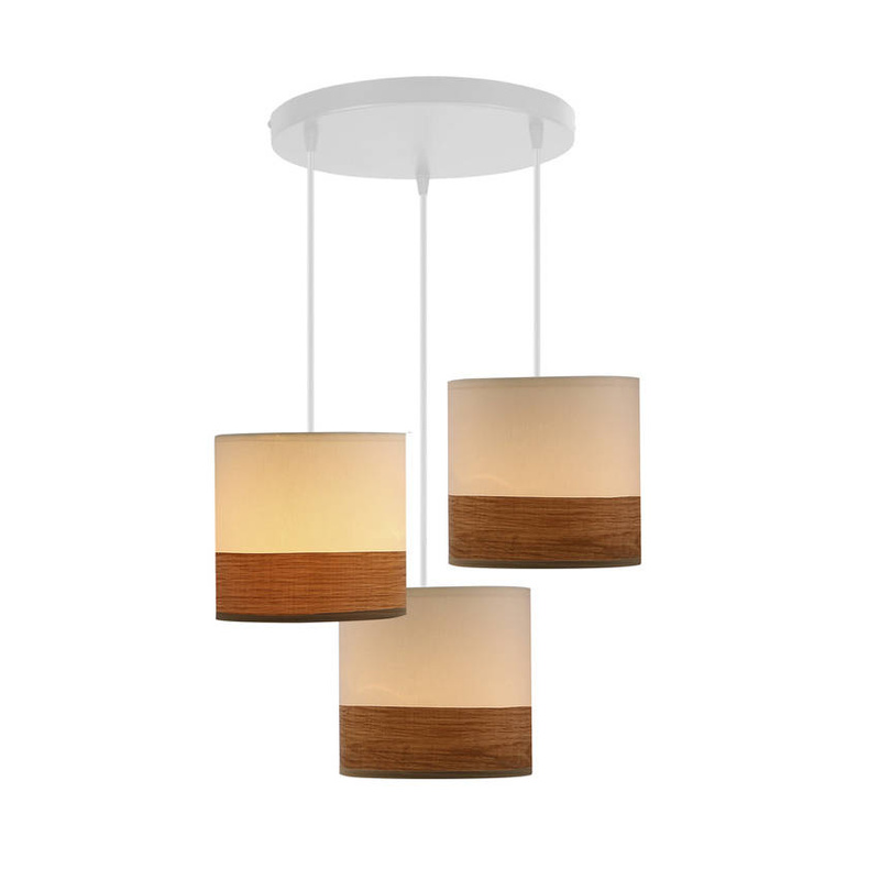 Bianco lampa wisząca biały talerz 3x40w e27 abażur biały+orzechowy