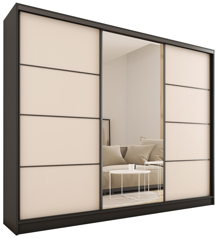 Beżowa szafa przesuwna z lustrem 250 cm do sypialni LOFT MAX