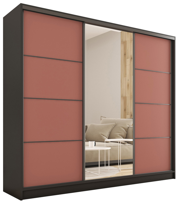 Duża szafa przesuwna z lustrem do przedpokoju 200 cm LOFT ceglasty