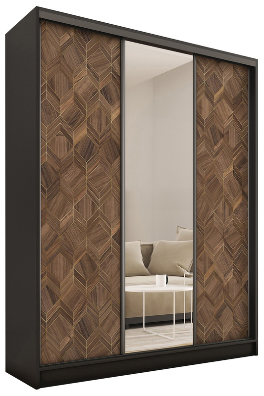 Szafa przesuwna z lustrem do przedpokoju 150 cm orzech art deco LOFT