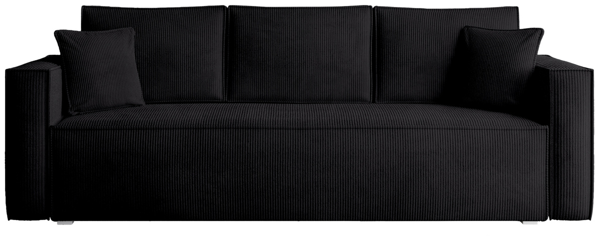 Czarna sofa z funkcją spania do salonu TOP pojemnik na pościel sztruks