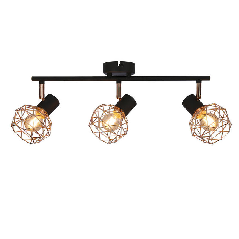 Lampa ścienna sufitowa listwa potrójna czarna klosz miedziany Acrobat