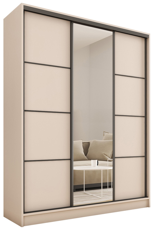 Szafa przesuwna z lustrem do sypialni 150 cm LOFT beż piaskowy