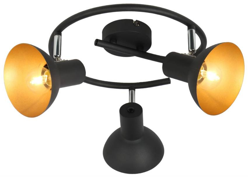 Lampa sufitowa czarna spirala 3xE27 + złoty DISO
