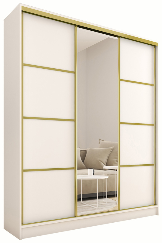 Szafa przesuwna z lustrem 150 cm GOLD biały mat