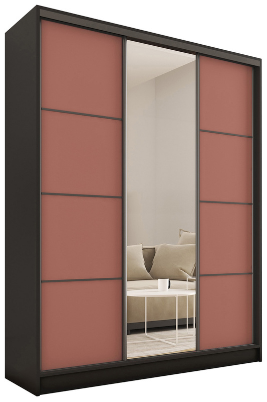Nowoczesna szafa przesuwna z lustrem do sypialni 150 cm LOFT ceglasty