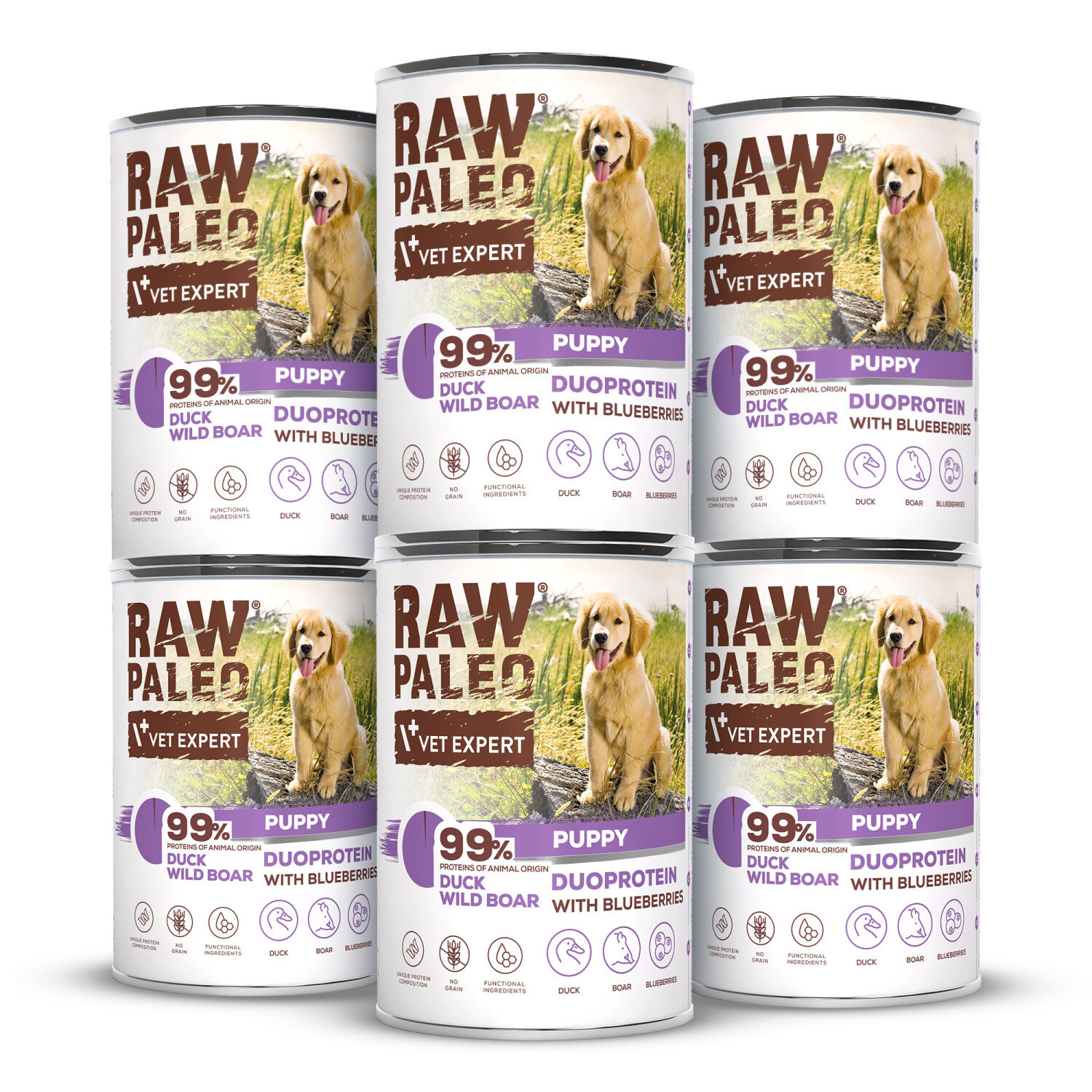 RAW PALEO DUCK&BOAR PUPPY CAN 6x400g - mokra karma dla szczeniąt duoproteina kaczka z dzikiem
