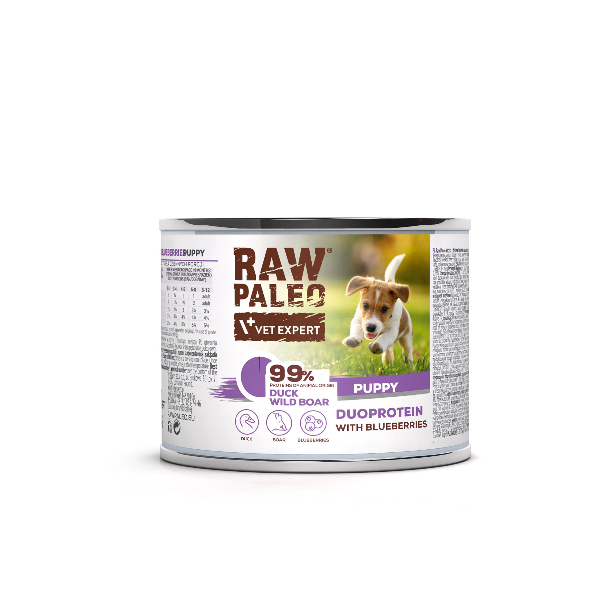 RAW PALEO DUCK&BOAR PUPPY CAN - mokra karma dla szczeniąt duoproteina kaczka z dzikiem