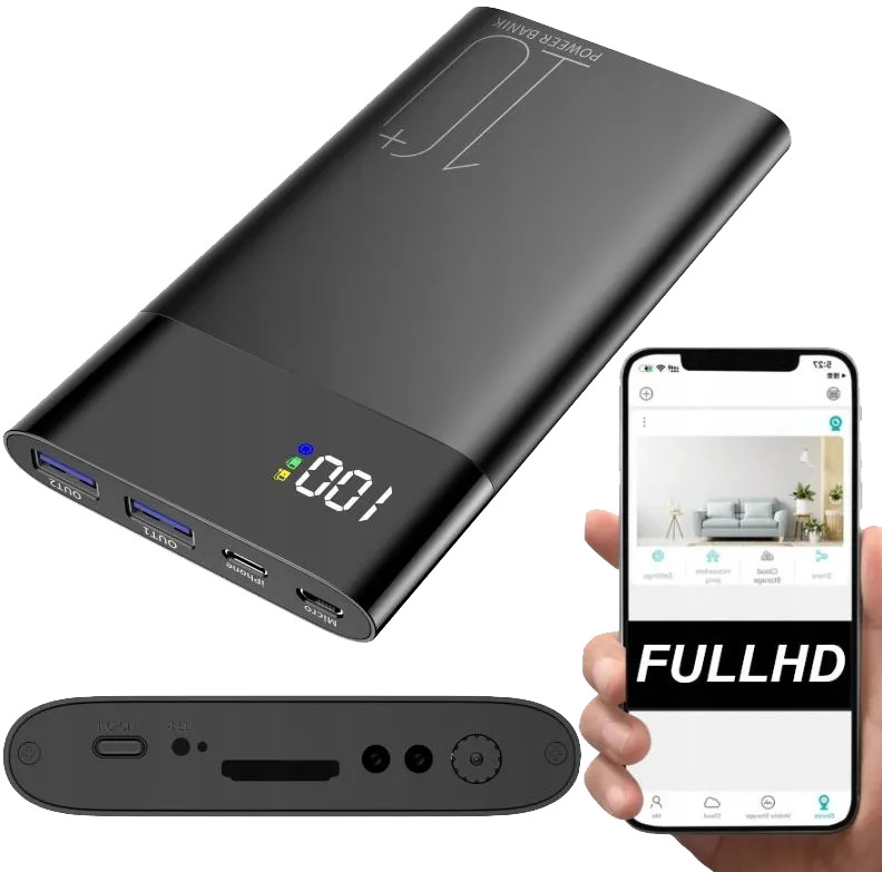 UKRYTA KAMERA POWERBANK WiFi PODGLĄD NA ŻYWO 25 GODZ DETEKCJA SZPIEGOWSKA