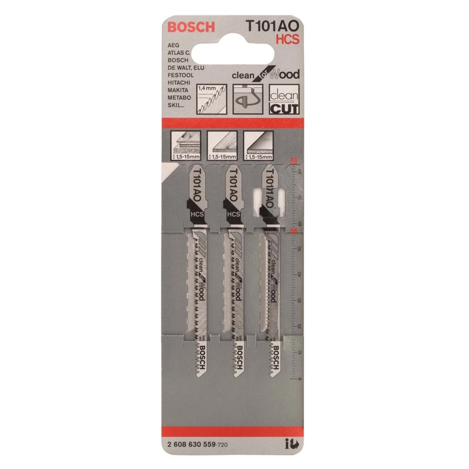 Bosch Professional Brzeszczot do wyrzynarki do drewna z uchwytem T - 3 szt