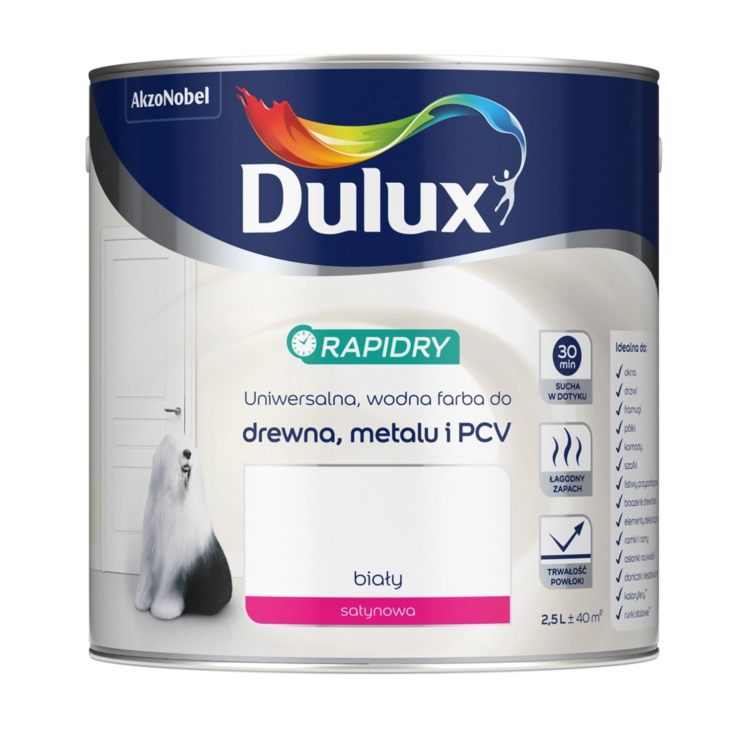 Dulux Farba akrylowa Rapidry biała satyna 2,5 l
