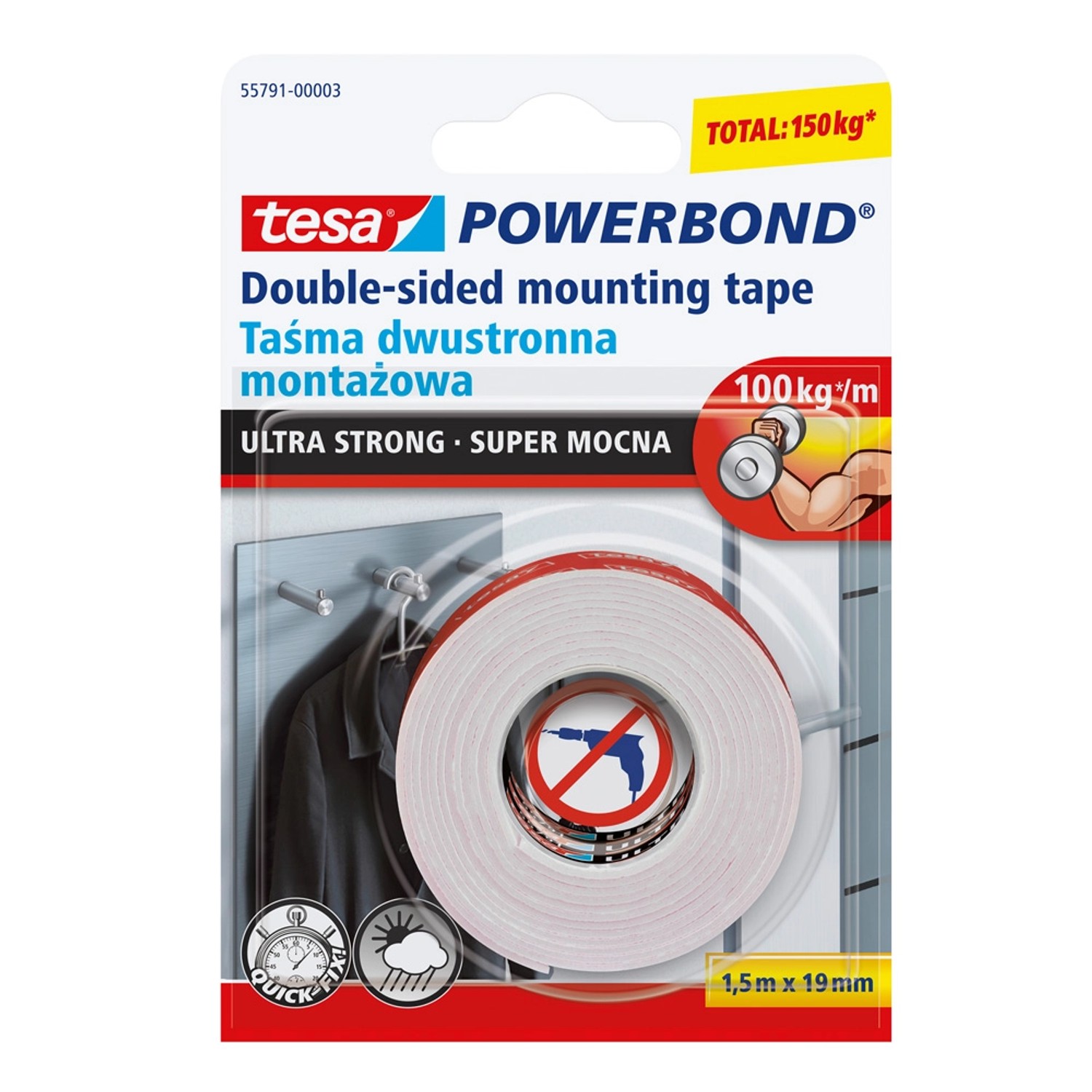 Tesa Taśma montażowa Powerbond Ultra Strong dwustronna 1,5 m x 19 mm