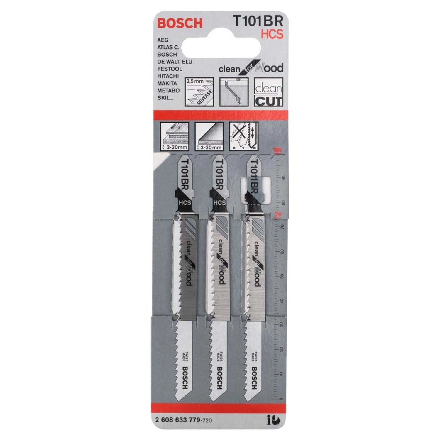 Bosch Professional Brzeszczot do wyrzynarki do drewna z uchwytem T - 3 szt