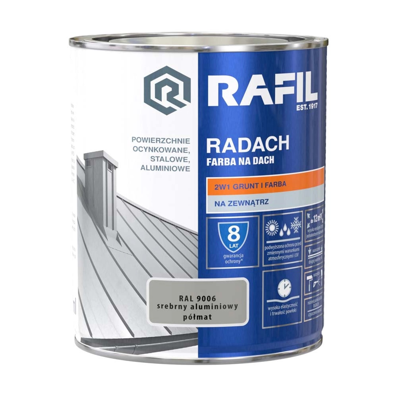 Farba Radach na dach srebrny aluminiowy RAL9006 0,75L