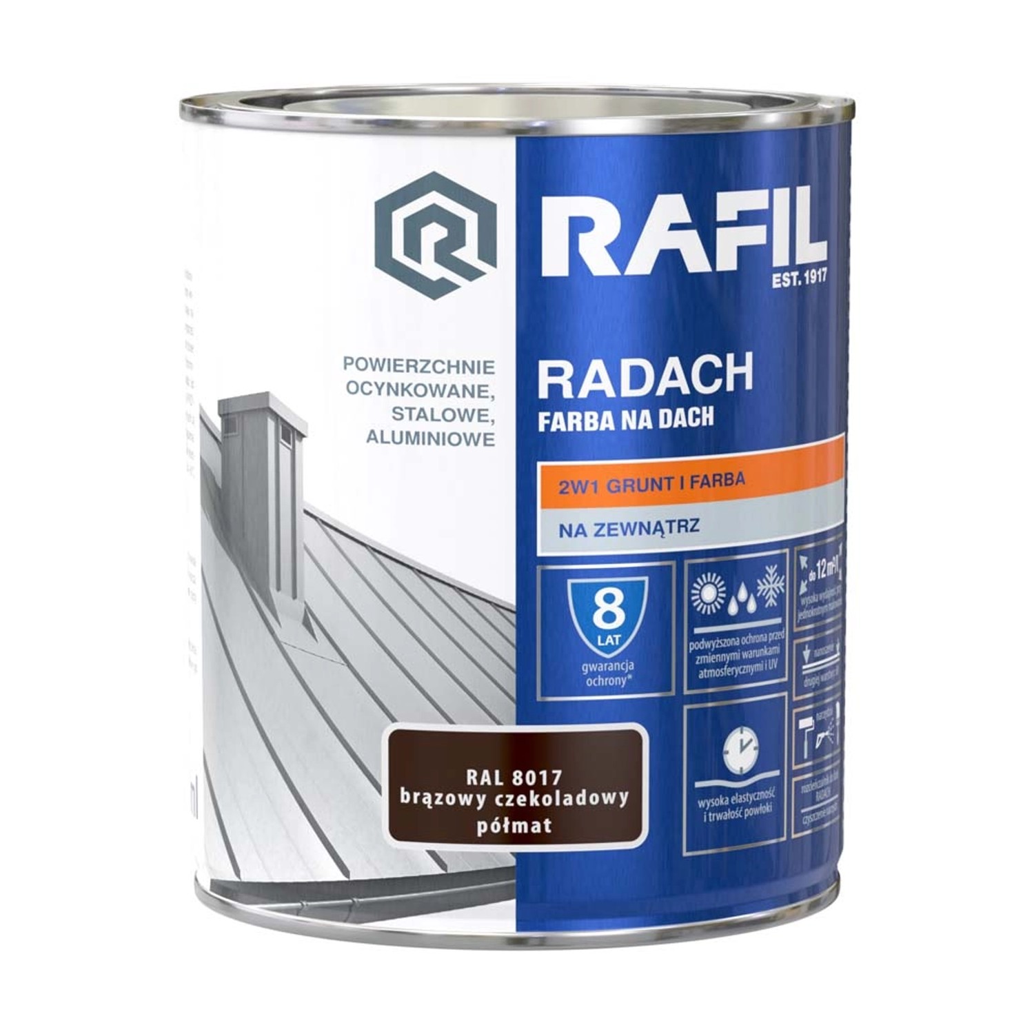 Farba Radach na dach brąz czekoladowy pólmatowy RAL8017 0,75L