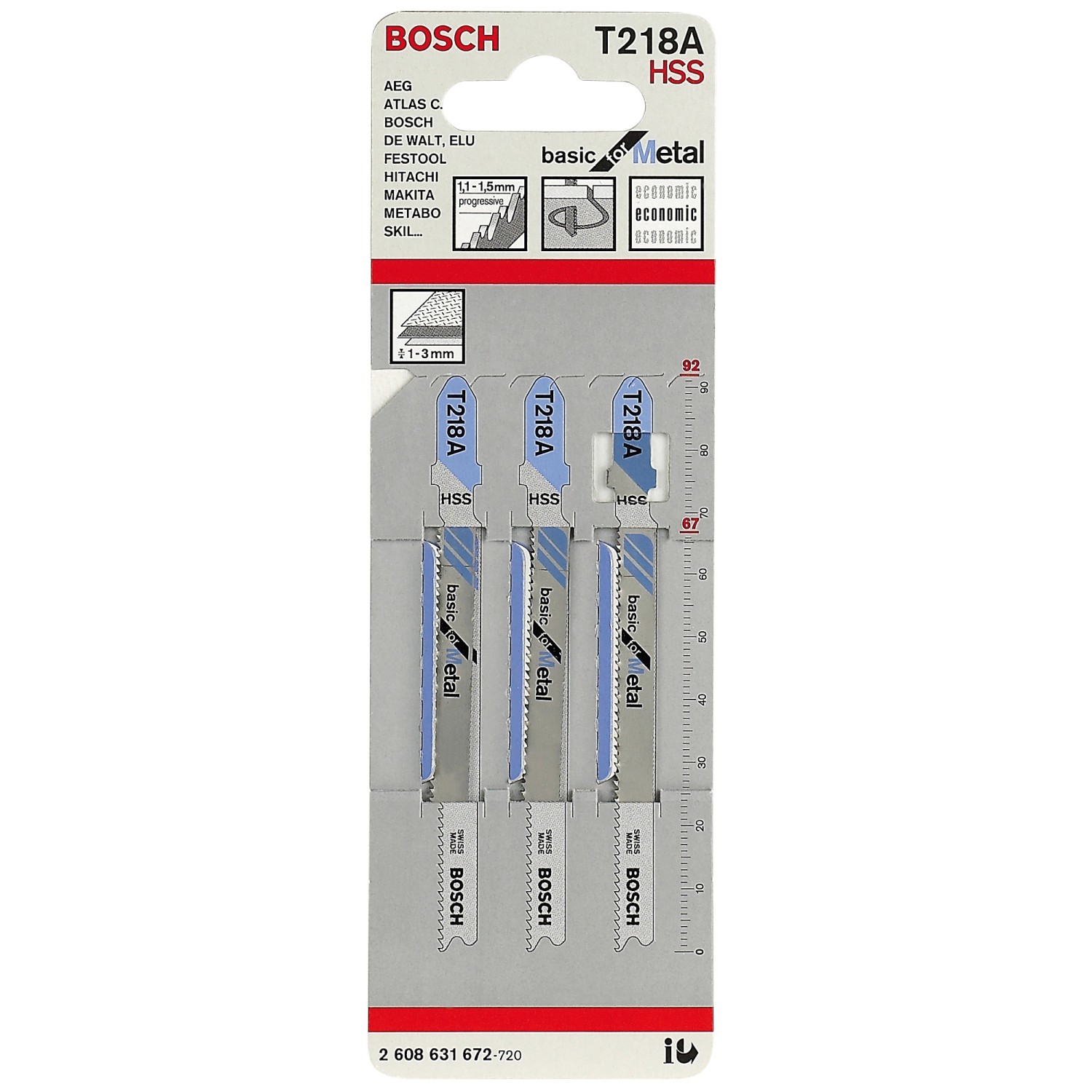 Bosch Professional Brzeszczot do wyrzynarki do metalu z uchwytem T - 3 szt