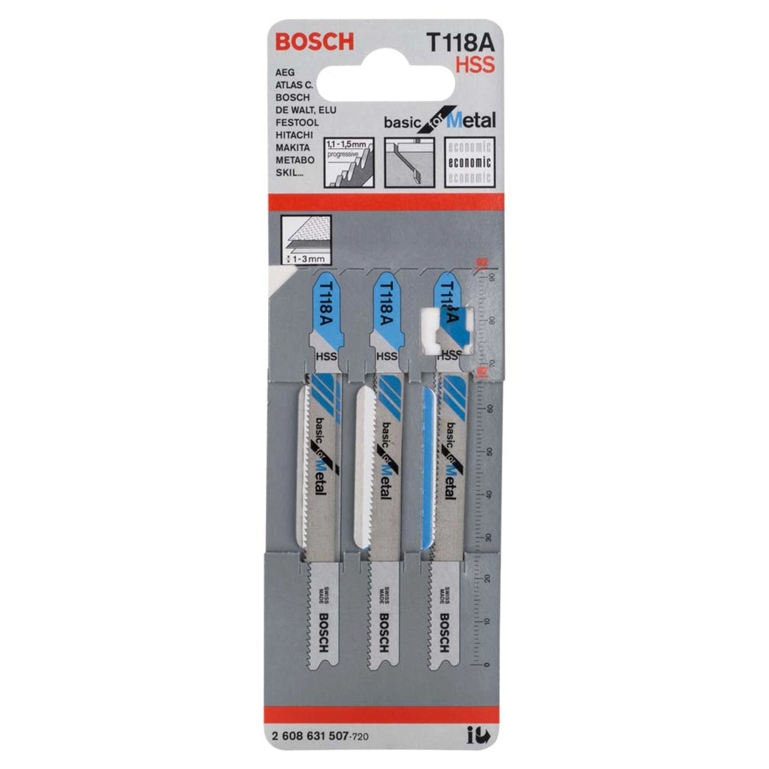 Bosch Professional Brzeszczot do wyrzynarki do metalu z uchwytem T - 3 szt
