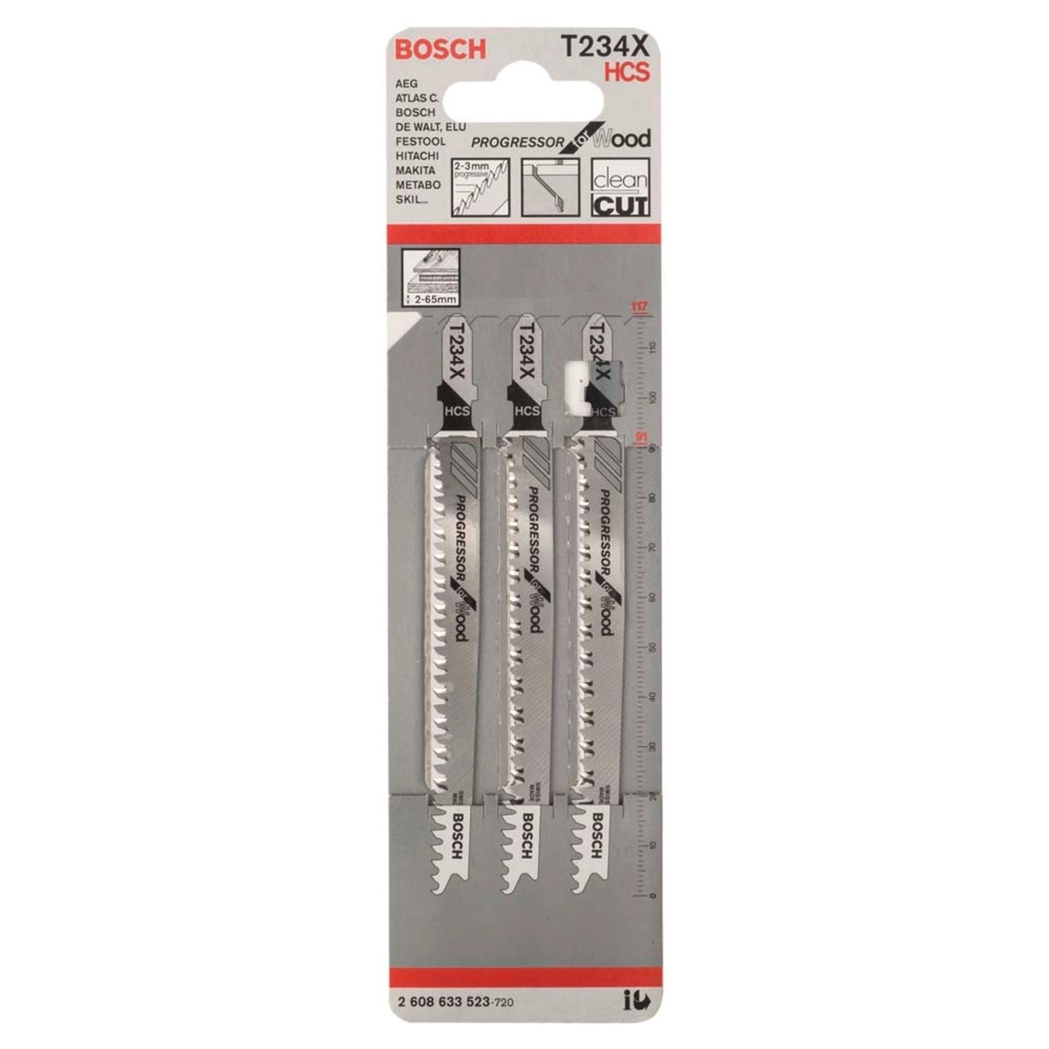 Bosch Professional Brzeszczot do wyrzynarki do drewna z uchwytem T - 3 szt