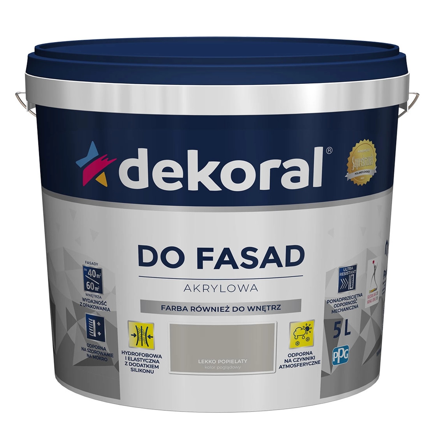 Farba elewacyjna Dekoral Polinit do fasad 5 l lekki popielaty