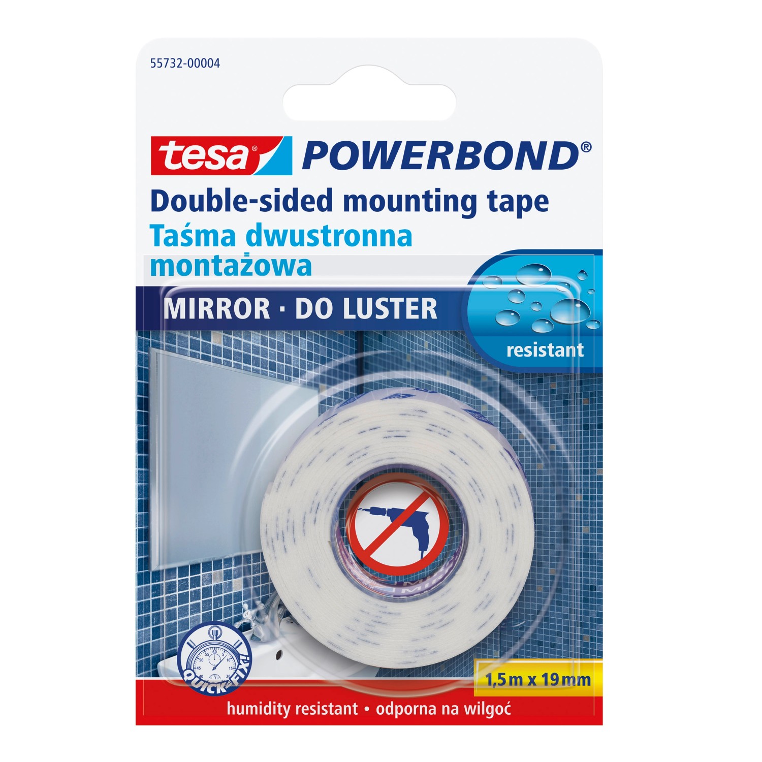 Tesa Taśma montażowa do luster dwustronna 1,5 m x 19 mm