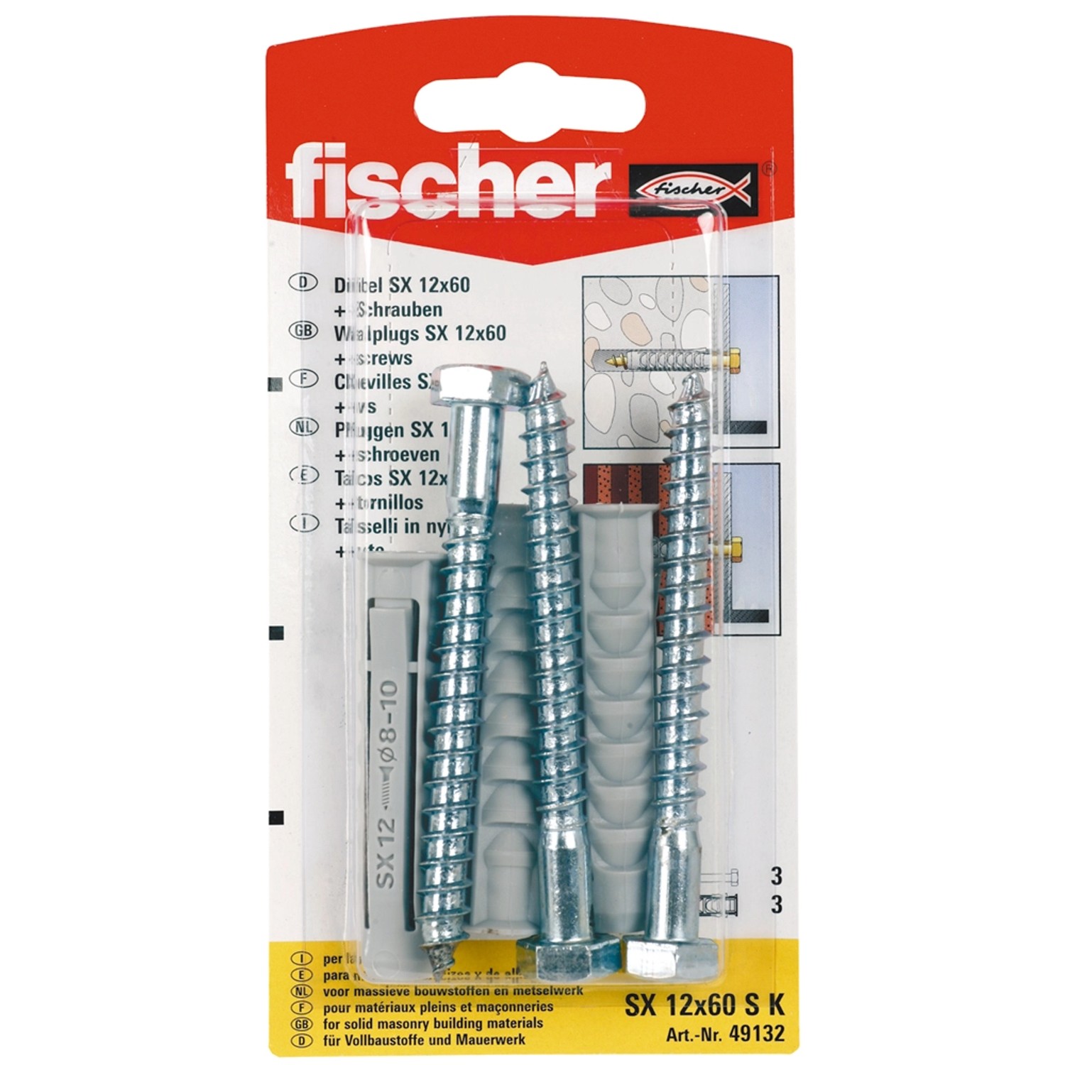 Fischer Kołek rozporowy SX 12x60 S K 3 sztuki