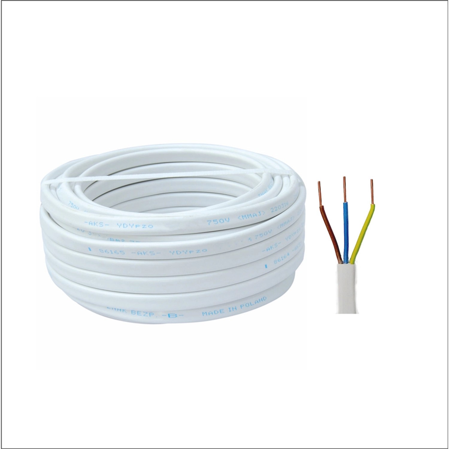 Przewód YDYp 3x2,5 biały 450/750V 10 m