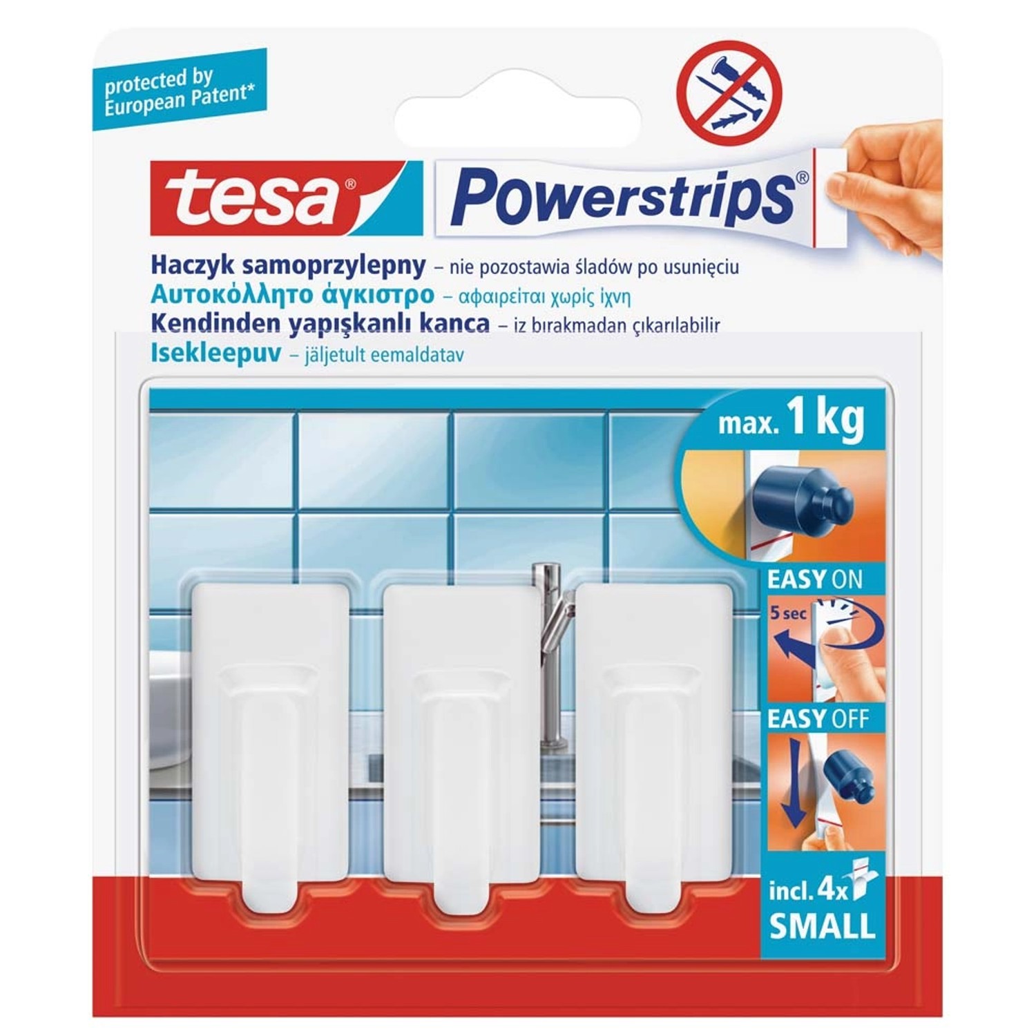 Tesa Powerstrips Haczyk pojedynczy duży biały 3 sztuki