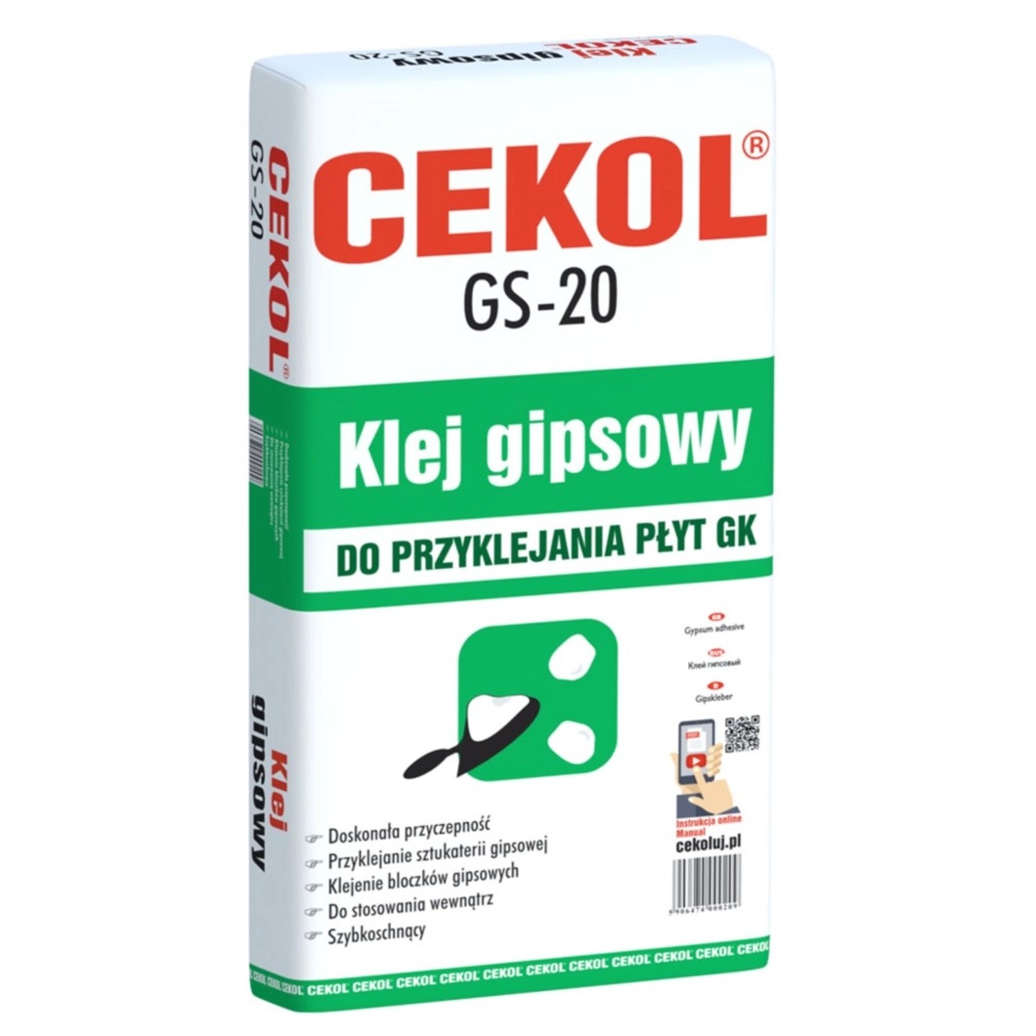 Cekol Klej do przyklejania płyt GK GS-20 20 kg