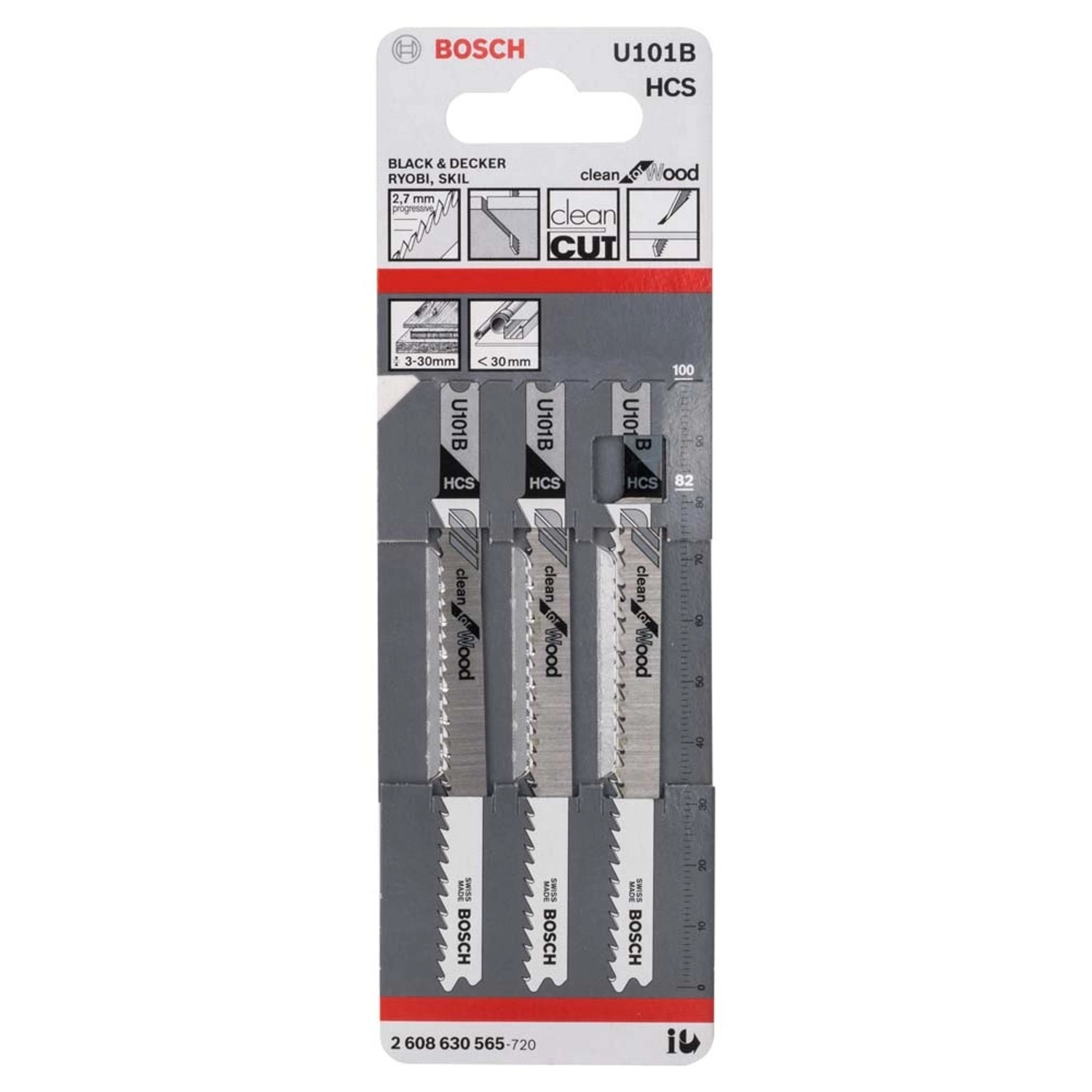 Bosch Professional Brzeszczot do wyrzynarki do drewna z uchwytem U - 3 szt