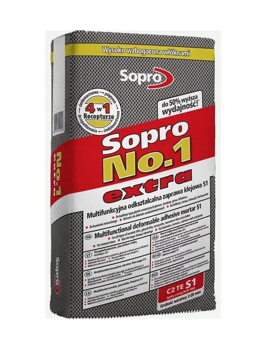 SOPRO KLEJ DO PŁYTEK NR1 400 EXTRA 22,5KG C2TES1