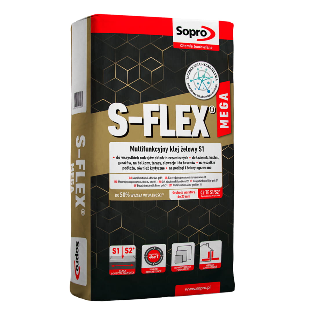 SOPRO KLEJ DO PŁYTEK S-FLEX MEGA 208 WYSOKOELASTYCZNY MULTIFUNKCYJNY 22,5KG