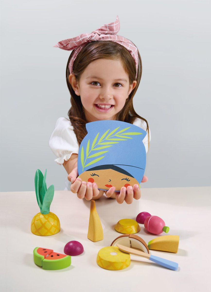 Tender Leaf Toys, Drewniana deska z owocami tropikalnymi do krojenia