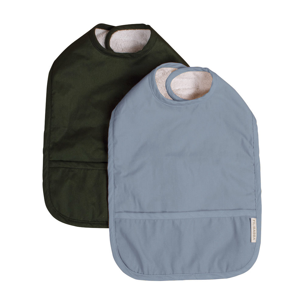 Filibabba, Zestaw 2 szt. Śliniak wodoodporny Powder Blue/Dark Green