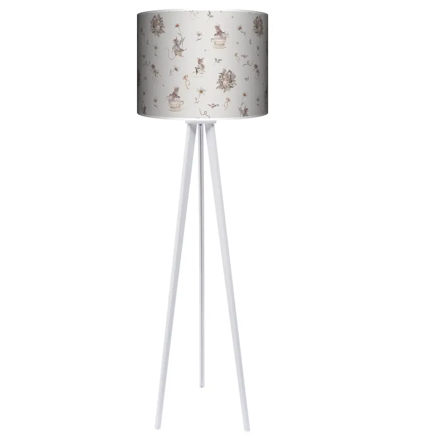 Lampa podłogowa - trójnóg drewniana duża Myszki i stoktotki na beżu-kolor podstawy do wyboru FL - wenge