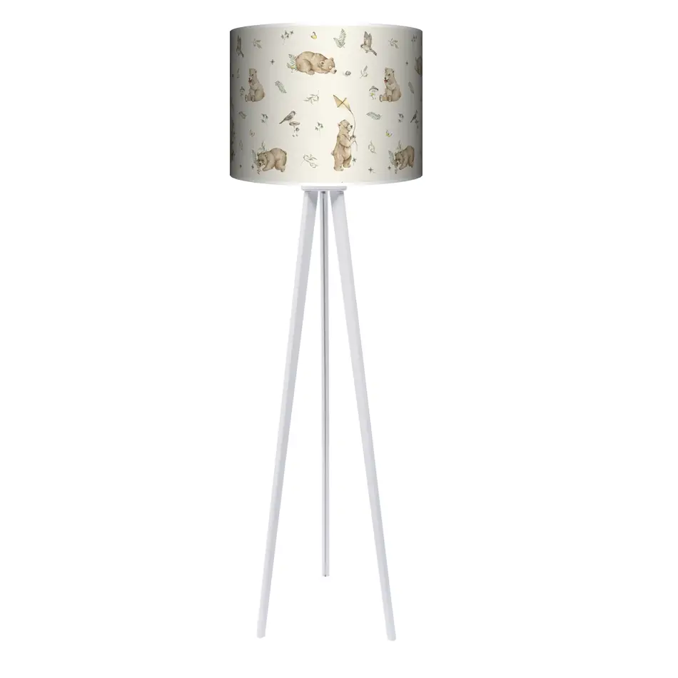 Lampa podłogowa - trójnóg drewniana duża Misie Beż -kolor podstawy do wyboru FL - biały