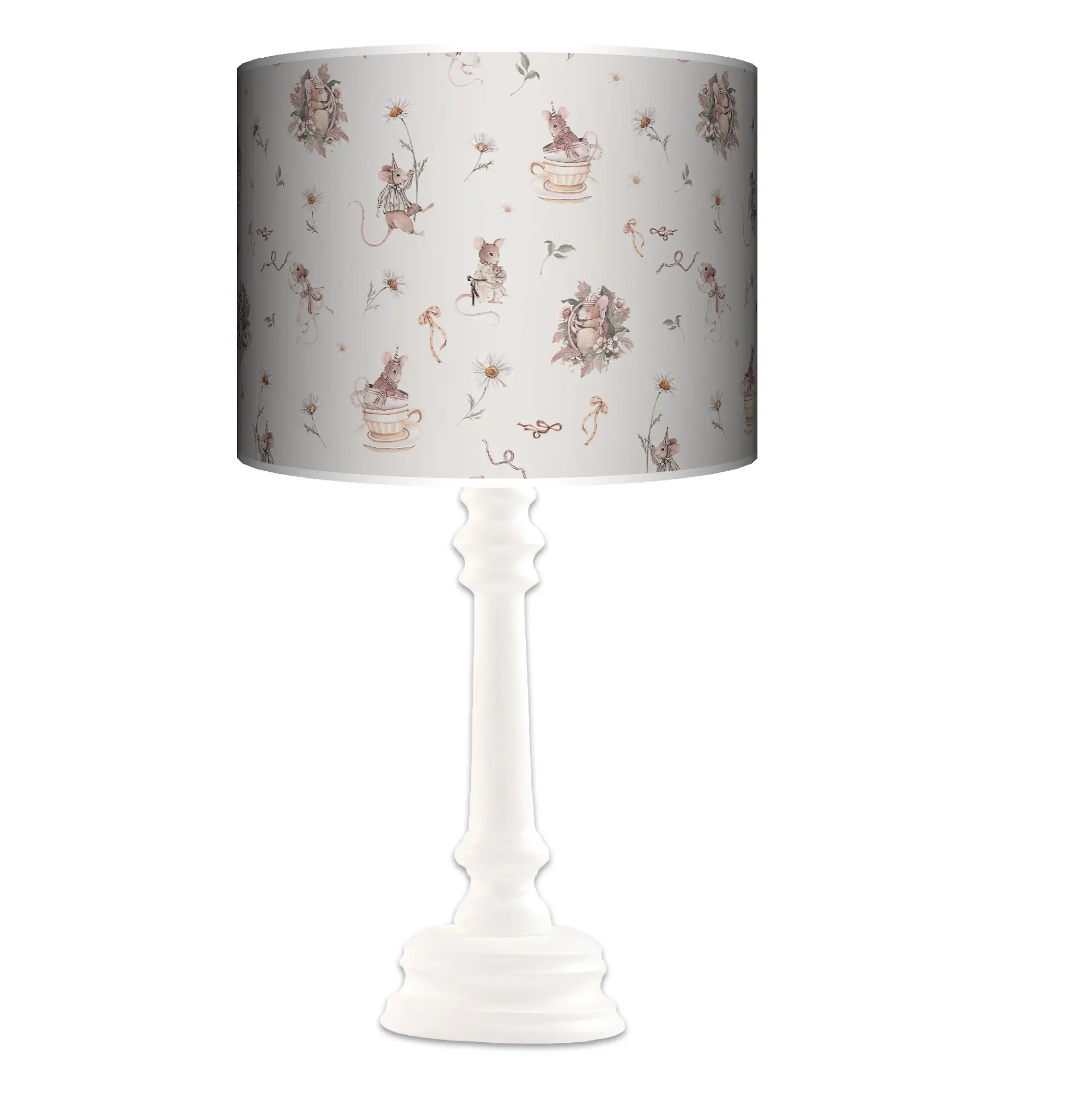 Lampa stojąca QUEEN Myszki i stokrotki na beżu- kolor podstawy do wyboru FL - błękitny