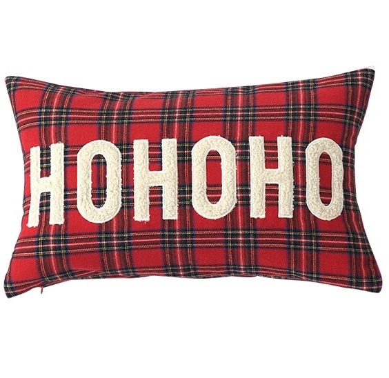 Poduszka świąteczna w kratkę Ho Ho Ho Ho 30x50 cm