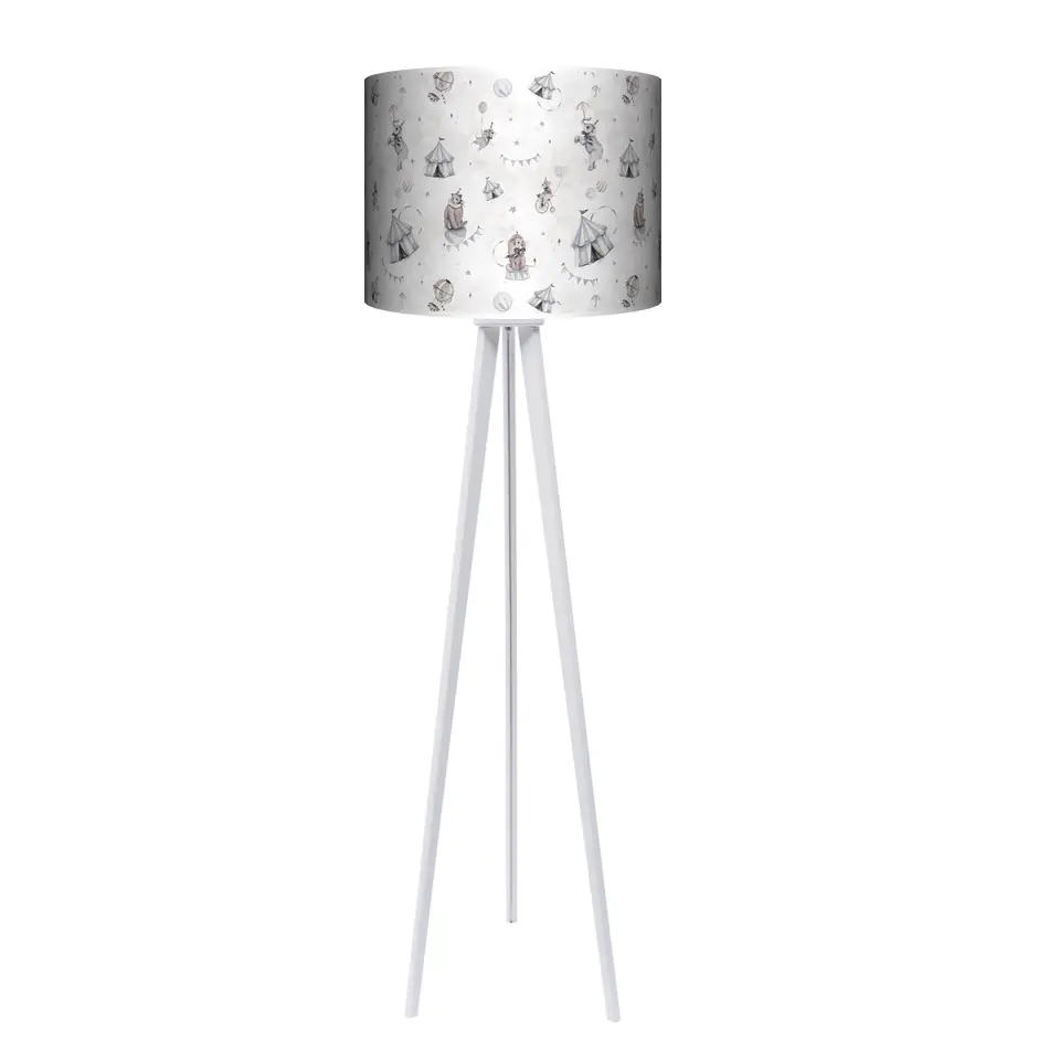Lampa podłogowa - trójnóg drewniana duża Baśniowy Cyrk na szarym -kolor podstawy do wyboru FL - wenge