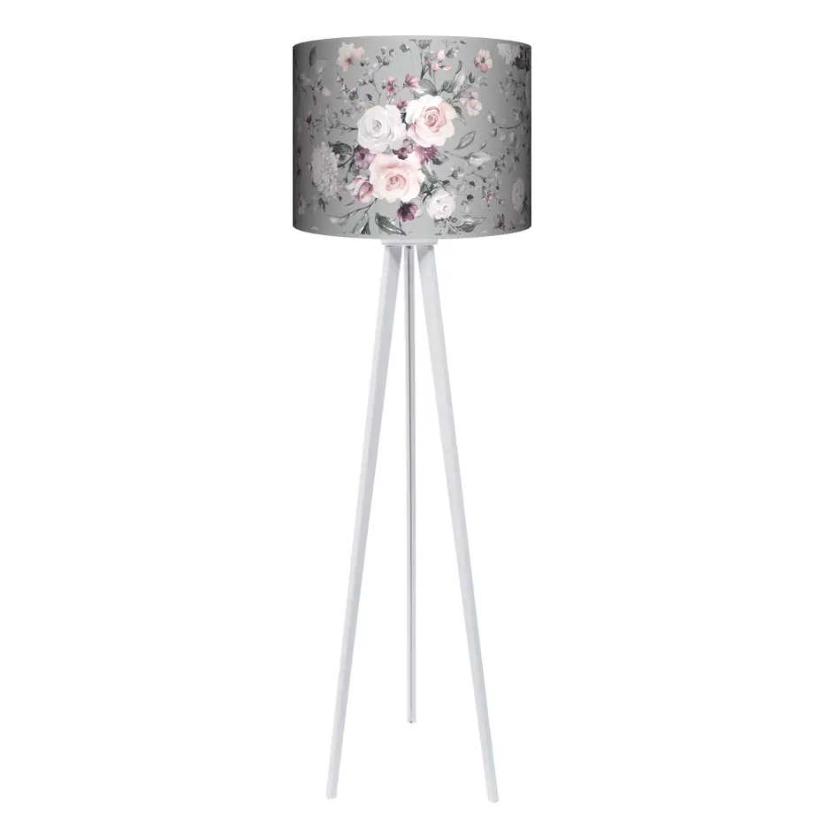 Lampa podłogowa - trójnóg drewniana duża -herbaciane róże - kolor podstawy do wyboru FL - orzech