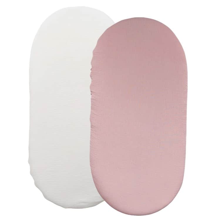 Prześcieradło muślinowe do gondoli 80x40 cm 2 pack białe i brudny róż