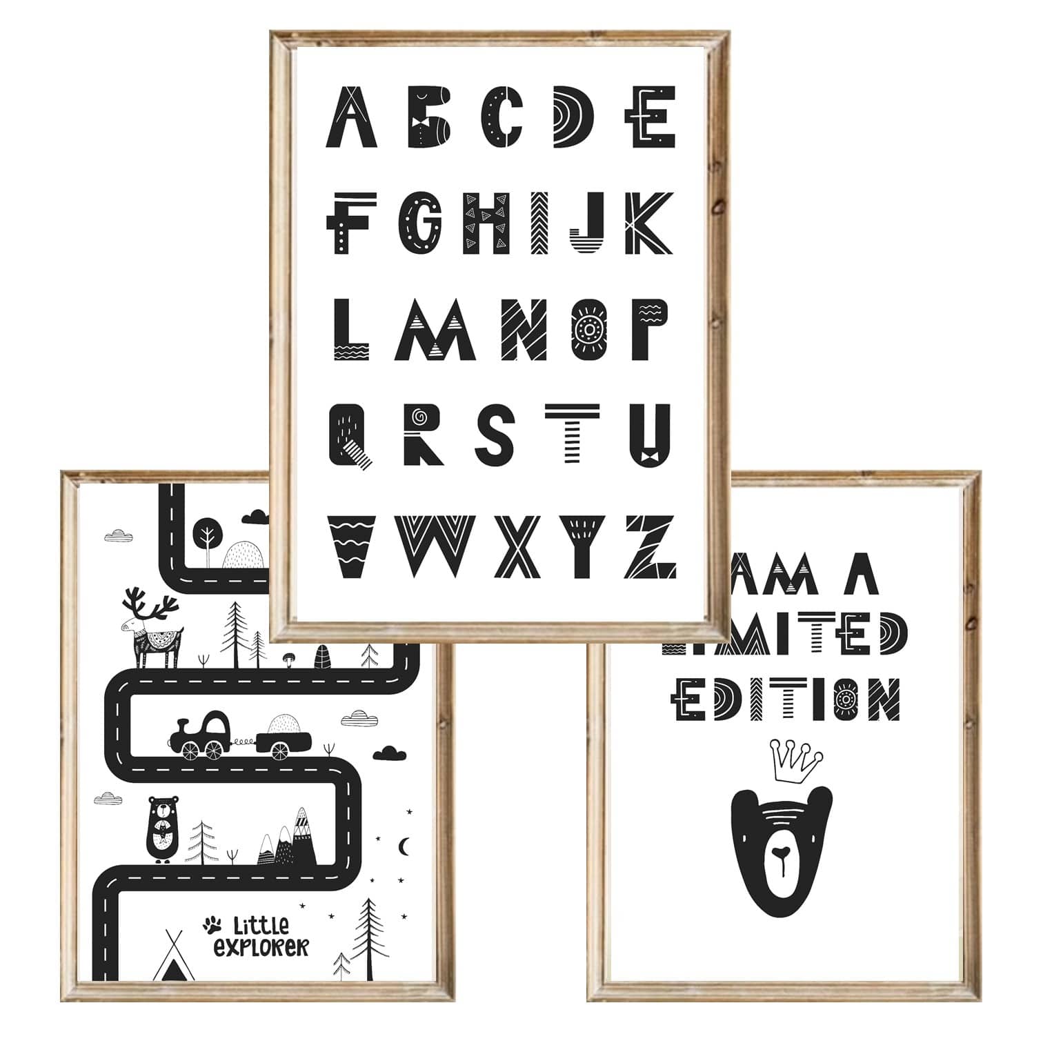 Zestaw trzech plakatów dla dzieci Alfabet Little Explorer - A4