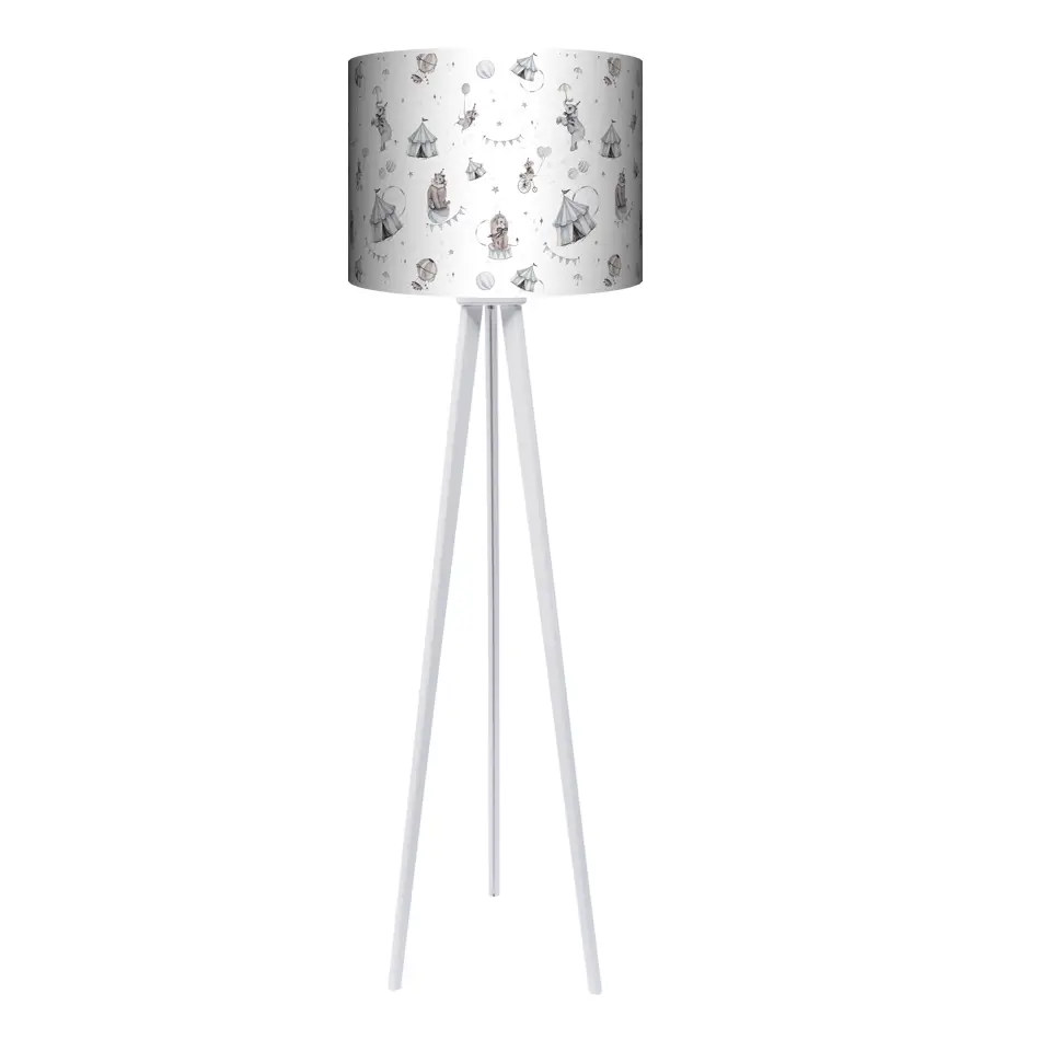 Lampa podłogowa - trójnóg drewniana duża Baśniowy Cyrk na bieli -kolor podstawy do wyboru FL - czarny