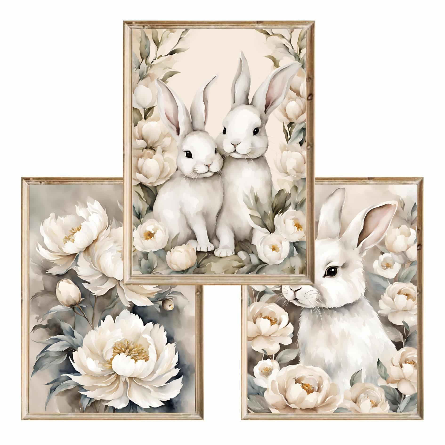 Zestaw trzech plakatów dla dzieci Bunny and Peonies - A3