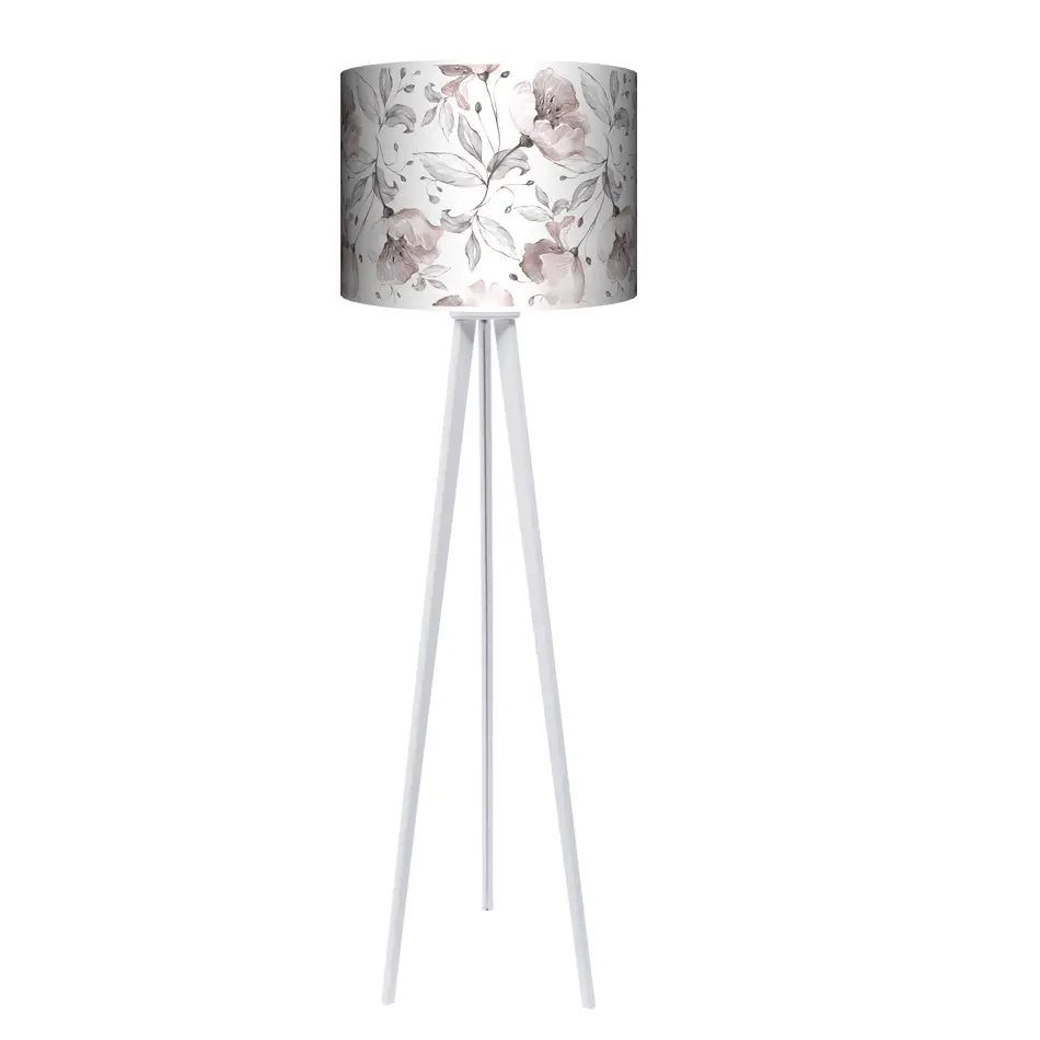 Lampa podłogowa - trójnóg drewniana duża - magnolie na bieli - kolor podstawy do wyboru FL - biały