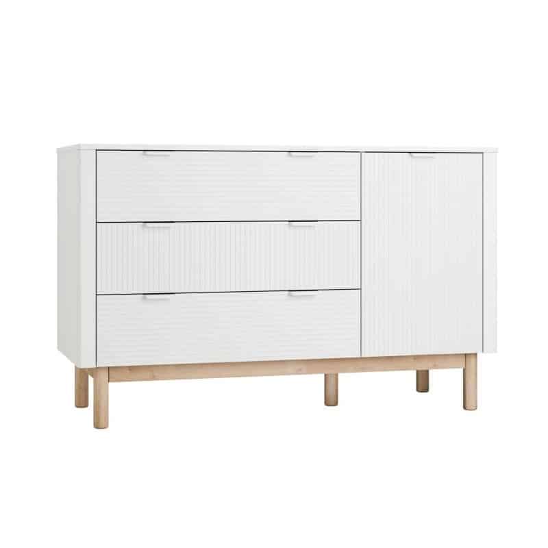 MILOO Komoda 3 szuflady +1 drzwi - Kolor do wyboru Pinio - Szampański