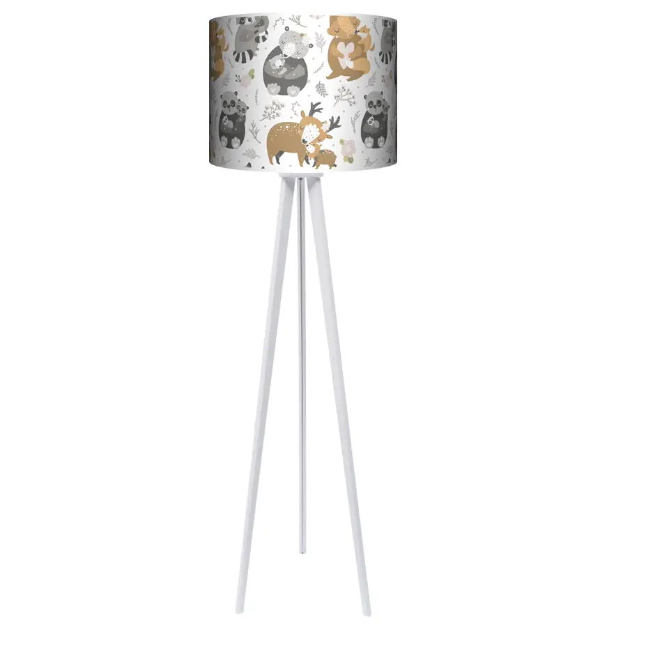 Lampa podłogowa - trójnóg drewniana duża - Leśne rodzinki - kolor podstawy do wyboru FL - buk