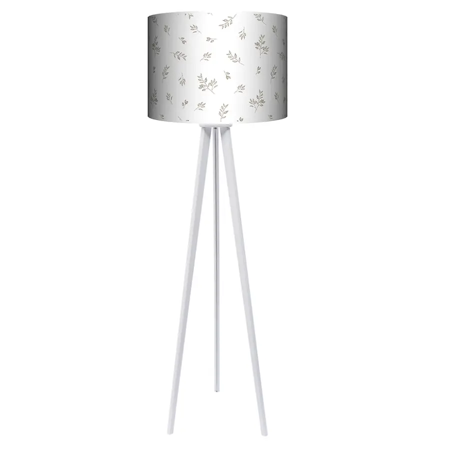 Lampa podłogowa - trójnóg drewniana duża Listki -kolor podstawy biały FL - orzech