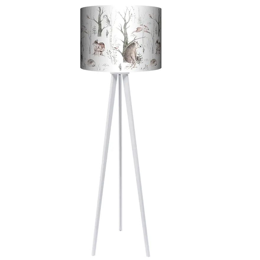 Lampa podłogowa - trójnóg drewniana duża Skandiavian Forest Miś -kolor podstawy biały FL - buk